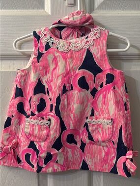 Lilly Pulitzer Pink Navy White Heart Print Halter Dress
